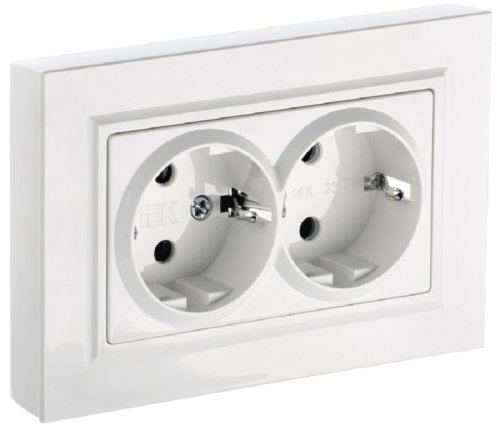 Розетка с заземлением IEK Brite РС12-3-БрБ 1-м. 2 мод. белый картинка